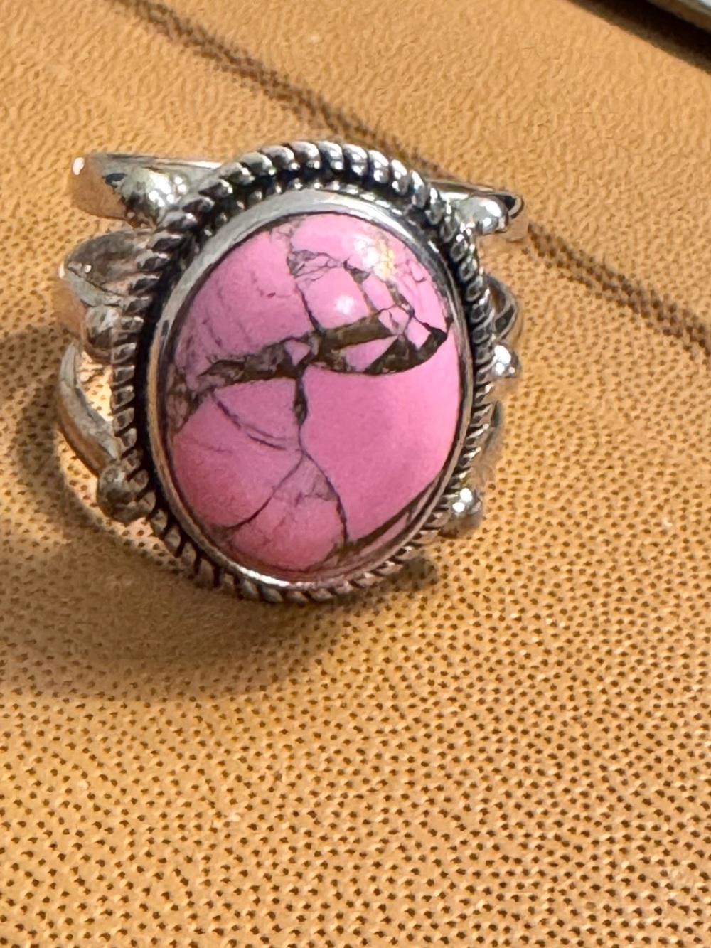 925 Sterling Silver Pink Mojave Turquoise Statement Ring - Picture 2 of 7